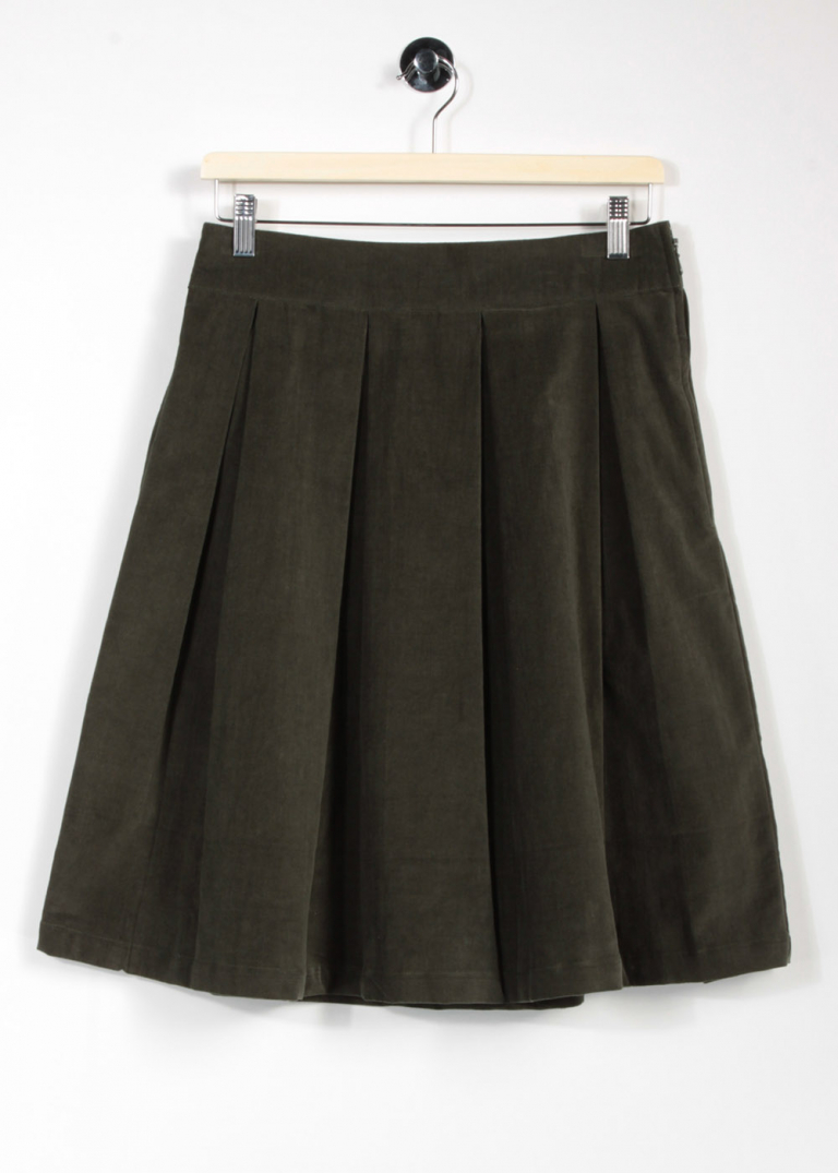 Carousel Pleated Pincord Skirt in Green for Women